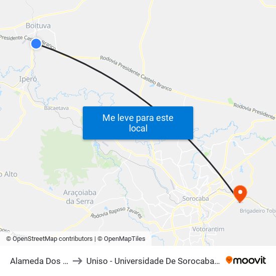 Alameda Dos Ciprestes to Uniso - Universidade De Sorocaba Cidade Universitária map