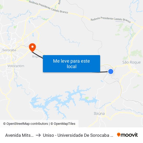 Avenida Mitsuke, 516 to Uniso - Universidade De Sorocaba Cidade Universitária map
