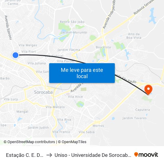 Estação C. E. Doutor Pitico to Uniso - Universidade De Sorocaba Cidade Universitária map