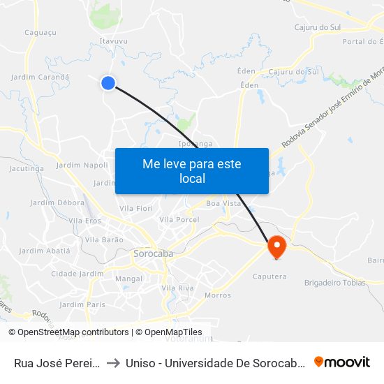 Rua José Pereira Campos to Uniso - Universidade De Sorocaba Cidade Universitária map
