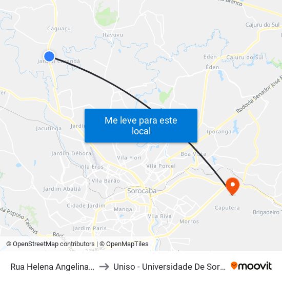 Rua Helena Angelina Dacol Manassés, 60 to Uniso - Universidade De Sorocaba Cidade Universitária map