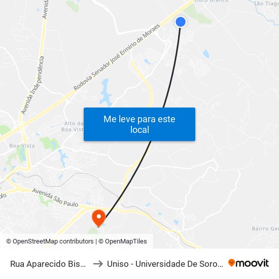 Rua Aparecido Bispo De Oliveira, S/N to Uniso - Universidade De Sorocaba Cidade Universitária map