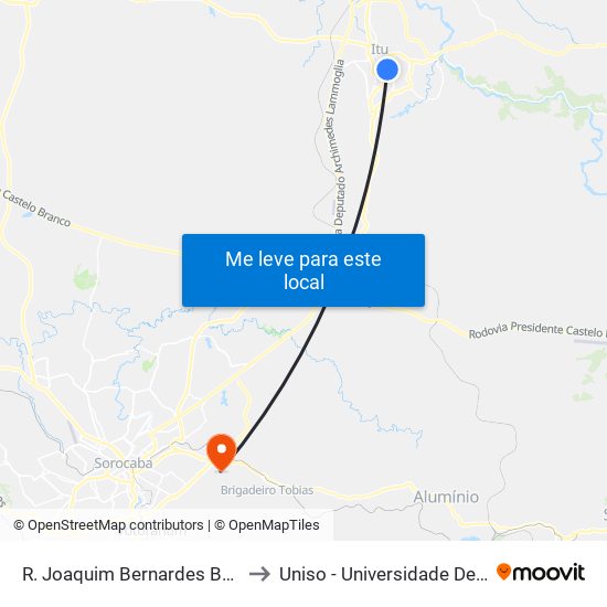 R. Joaquim Bernardes Borges 475 - Centro Itu - SP Brasil to Uniso - Universidade De Sorocaba Cidade Universitária map