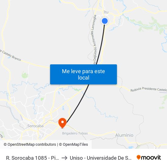 R. Sorocaba 1085 - Pirapitingui Itu - SP Brasil to Uniso - Universidade De Sorocaba Cidade Universitária map