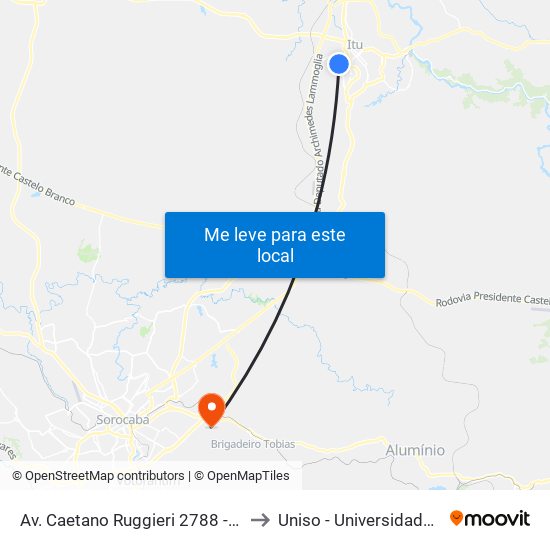 Av. Caetano Ruggieri 2788 - Parque Res. Mayard Itu - SP 13310-150 Brasil to Uniso - Universidade De Sorocaba Cidade Universitária map