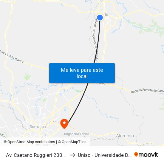 Av. Caetano Ruggieri 2000 - Parque Res. Mayard Itu - SP Brasil to Uniso - Universidade De Sorocaba Cidade Universitária map