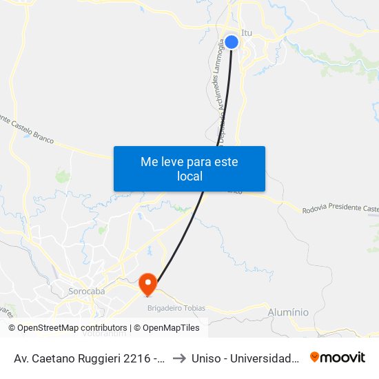 Av. Caetano Ruggieri 2216 - Parque Res. Mayard Itu - SP 13300-200 Brasil to Uniso - Universidade De Sorocaba Cidade Universitária map