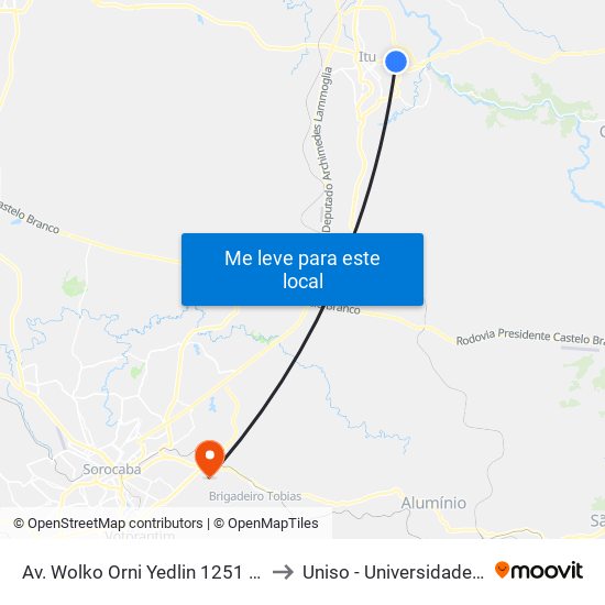 Av. Wolko Orni Yedlin 1251 - Jardim Paraiso II Itu - SP 13302-231 Brasil to Uniso - Universidade De Sorocaba Cidade Universitária map