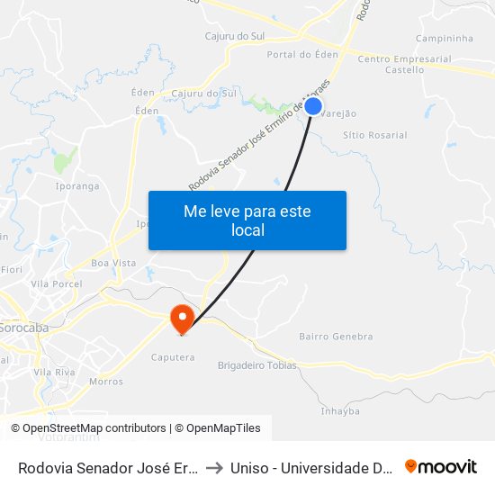 Rodovia Senador José Ermírio De Moraes 16 Itu - SP Brasil to Uniso - Universidade De Sorocaba Cidade Universitária map