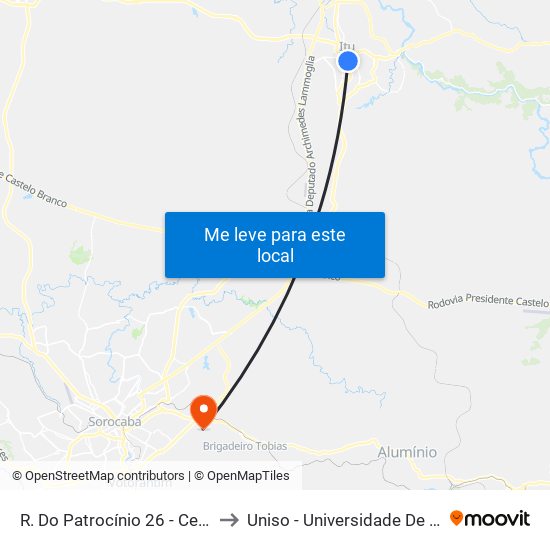 R. Do Patrocínio 26 - Centro Itu - SP 13300-200 Brasil to Uniso - Universidade De Sorocaba Cidade Universitária map