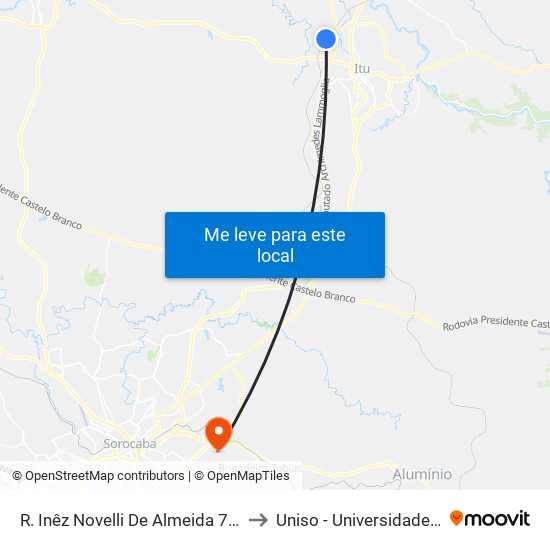 R. Inêz Novelli De Almeida 7 - Bairro Progresso Itu - SP 13313-520 Brasil to Uniso - Universidade De Sorocaba Cidade Universitária map