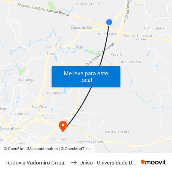 Rodovia Vadomiro Crrea De Amargo Itu - São Paulo Brasil to Uniso - Universidade De Sorocaba Cidade Universitária map