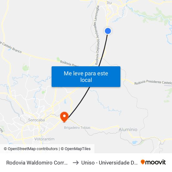 Rodovia Waldomiro Correa De Camargo Itu - São Paulo Brasil to Uniso - Universidade De Sorocaba Cidade Universitária map