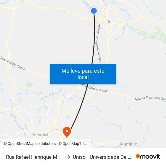 Rua Rafael Henrique Marcello Itu - São Paulo Brasil to Uniso - Universidade De Sorocaba Cidade Universitária map