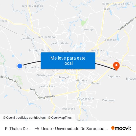 R. Thales De Tate, 227 to Uniso - Universidade De Sorocaba Cidade Universitária map