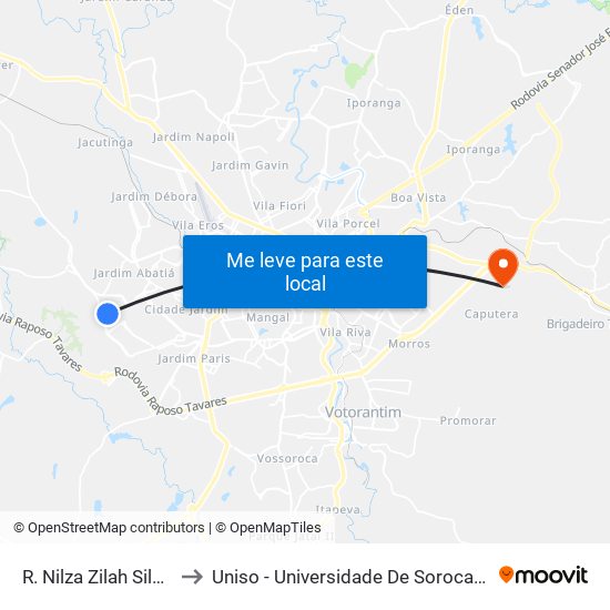 R. Nilza Zilah Silvatti Viana, Sn to Uniso - Universidade De Sorocaba Cidade Universitária map