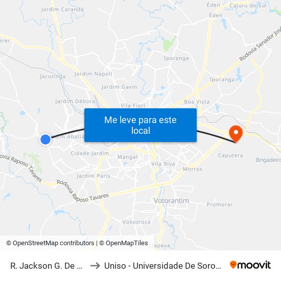 R. Jackson G. De Carvalho Gil, 210 to Uniso - Universidade De Sorocaba Cidade Universitária map