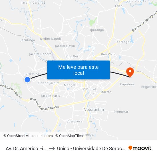 Av. Dr. Américo Figueiredo, 4129 to Uniso - Universidade De Sorocaba Cidade Universitária map