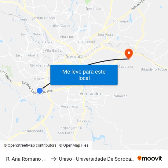 R. Ana Romano Stefaneli, S/Nº to Uniso - Universidade De Sorocaba Cidade Universitária map