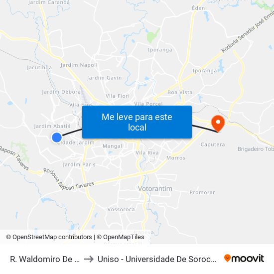 R. Waldomiro De A. Barros, 502 to Uniso - Universidade De Sorocaba Cidade Universitária map