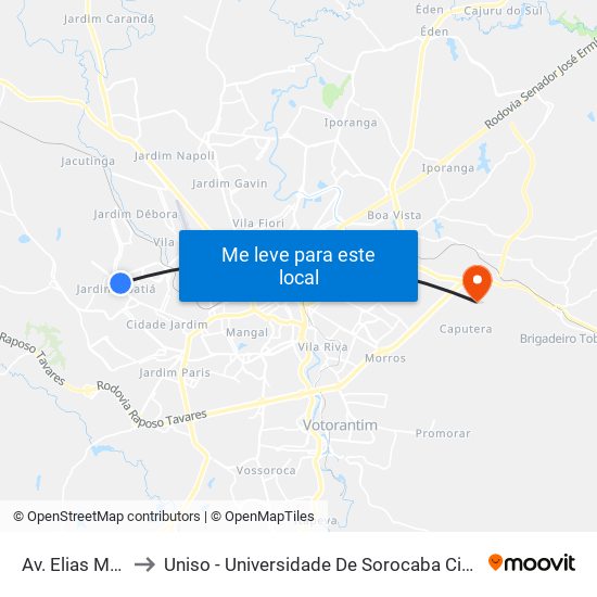 Av. Elias Maluf, Sn to Uniso - Universidade De Sorocaba Cidade Universitária map