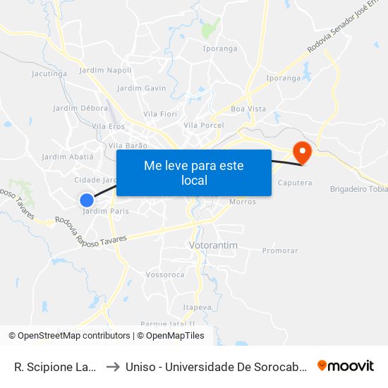 R. Scipione Landulfo, 470 to Uniso - Universidade De Sorocaba Cidade Universitária map