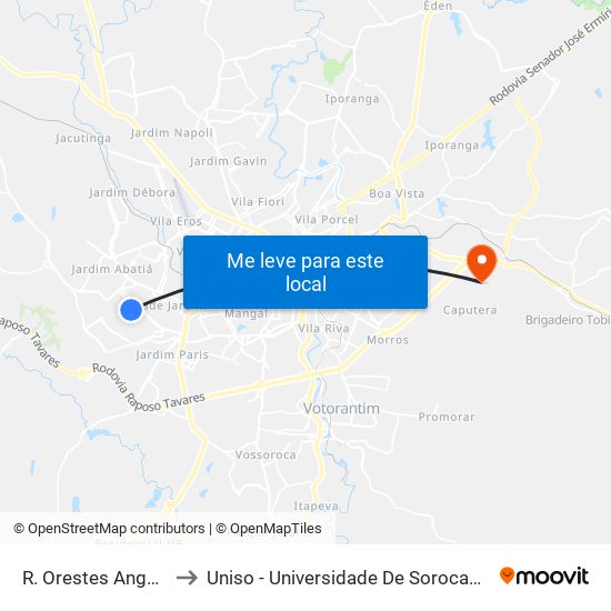 R. Orestes Angelo Colo, S/N to Uniso - Universidade De Sorocaba Cidade Universitária map