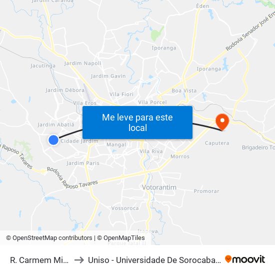 R. Carmem Miranda, 316 to Uniso - Universidade De Sorocaba Cidade Universitária map