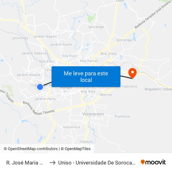 R. José Maria Marques, 154 to Uniso - Universidade De Sorocaba Cidade Universitária map