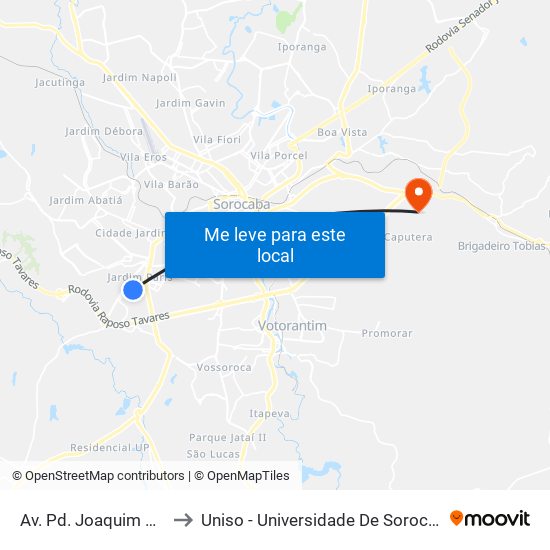 Av. Pd. Joaquim G. Pacheco, 450 to Uniso - Universidade De Sorocaba Cidade Universitária map