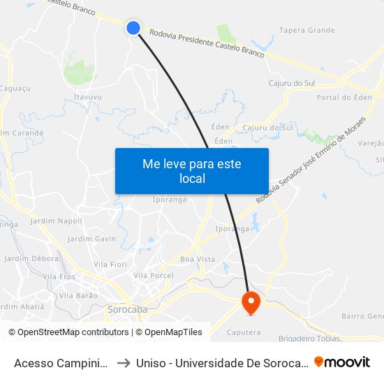 Acesso Campininha Alta, S/Nº. to Uniso - Universidade De Sorocaba Cidade Universitária map