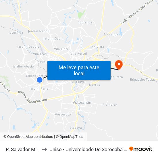 R. Salvador Milego, 393 to Uniso - Universidade De Sorocaba Cidade Universitária map