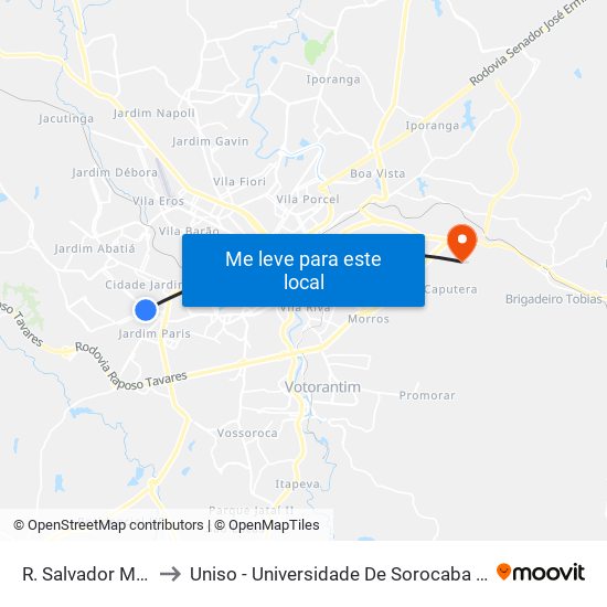 R. Salvador Milego, 871 to Uniso - Universidade De Sorocaba Cidade Universitária map