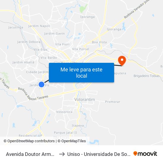 Avenida Doutor Armando Pannunzio - Valec to Uniso - Universidade De Sorocaba Cidade Universitária map