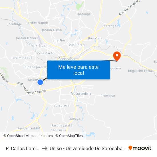 R. Carlos Lombardi, 147 to Uniso - Universidade De Sorocaba Cidade Universitária map