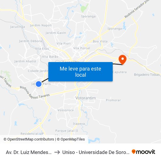 Av. Dr. Luiz Mendes De Almeida, 1075 to Uniso - Universidade De Sorocaba Cidade Universitária map