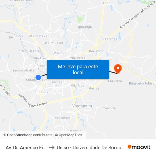 Av. Dr. Américo Figueiredo, 1042 to Uniso - Universidade De Sorocaba Cidade Universitária map