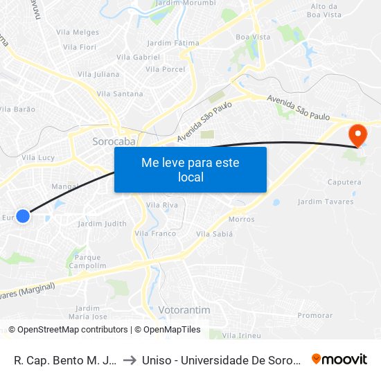 R. Cap. Bento M. Jequitinhonha, Sn to Uniso - Universidade De Sorocaba Cidade Universitária map