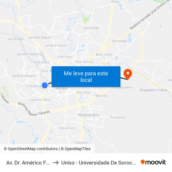 Av. Dr. Américo Figueiredo, 467 to Uniso - Universidade De Sorocaba Cidade Universitária map