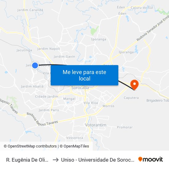 R. Eugênia De Oliveira Cirne, 120 to Uniso - Universidade De Sorocaba Cidade Universitária map