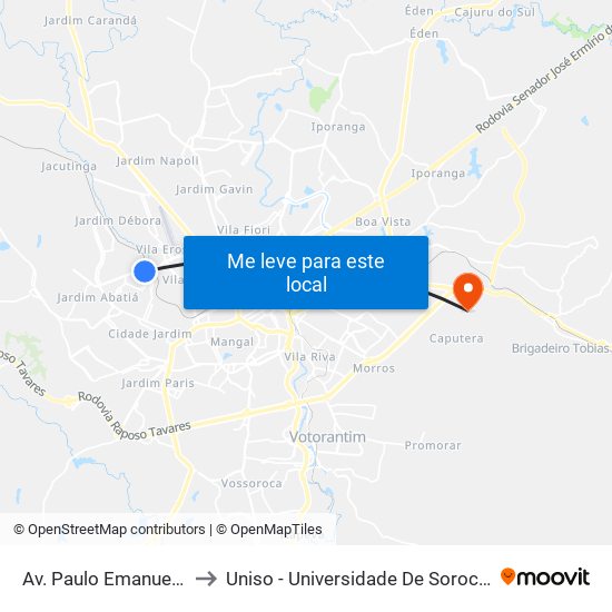 Av. Paulo Emanuel De Almeida, Sn to Uniso - Universidade De Sorocaba Cidade Universitária map