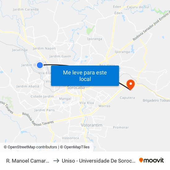 R. Manoel Camargo Sampaio, Sn to Uniso - Universidade De Sorocaba Cidade Universitária map