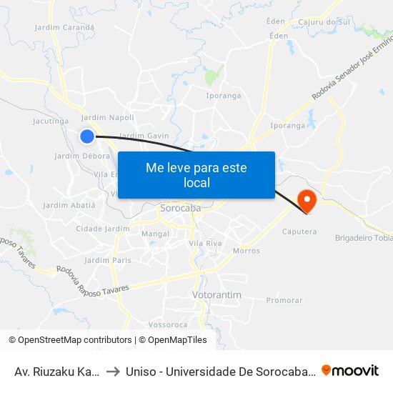 Av. Riuzaku Kanizawa, Sn to Uniso - Universidade De Sorocaba Cidade Universitária map