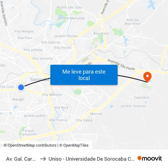 Av. Gal. Carneiro, 46 to Uniso - Universidade De Sorocaba Cidade Universitária map