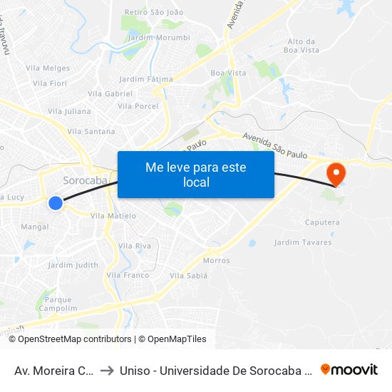 Av. Moreira Cesar, 262 to Uniso - Universidade De Sorocaba Cidade Universitária map
