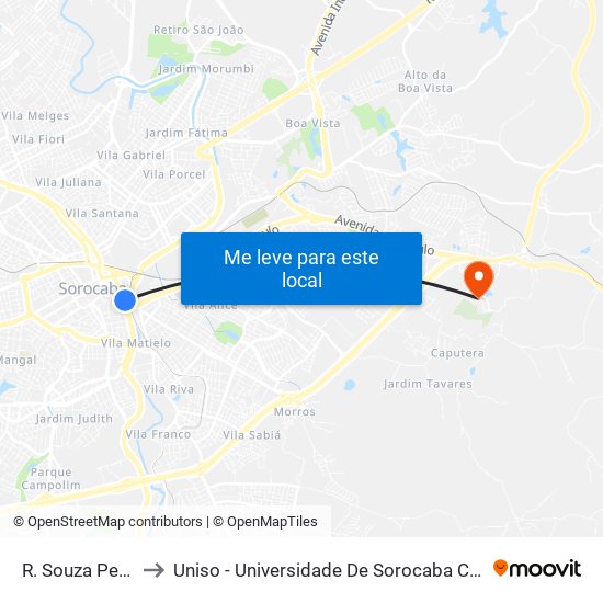 R. Souza Pereira, 54 to Uniso - Universidade De Sorocaba Cidade Universitária map