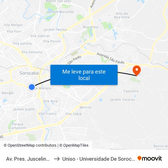 Av. Pres. Juscelino Kubitschek, Sn to Uniso - Universidade De Sorocaba Cidade Universitária map