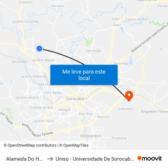 Alameda  Do Horto, Nº 600 to Uniso - Universidade De Sorocaba Cidade Universitária map