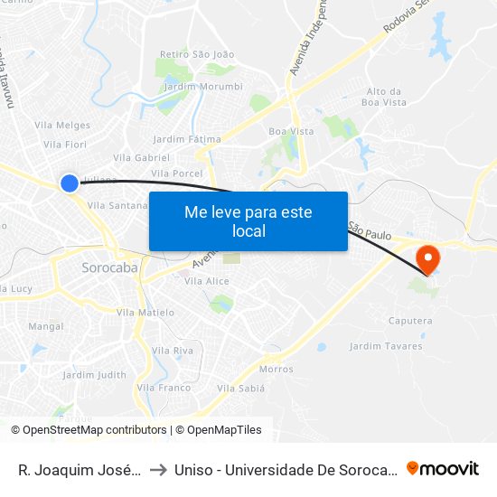 R. Joaquim José Lacerda, 172 to Uniso - Universidade De Sorocaba Cidade Universitária map