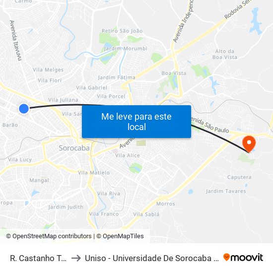 R. Castanho Taques, 45 to Uniso - Universidade De Sorocaba Cidade Universitária map